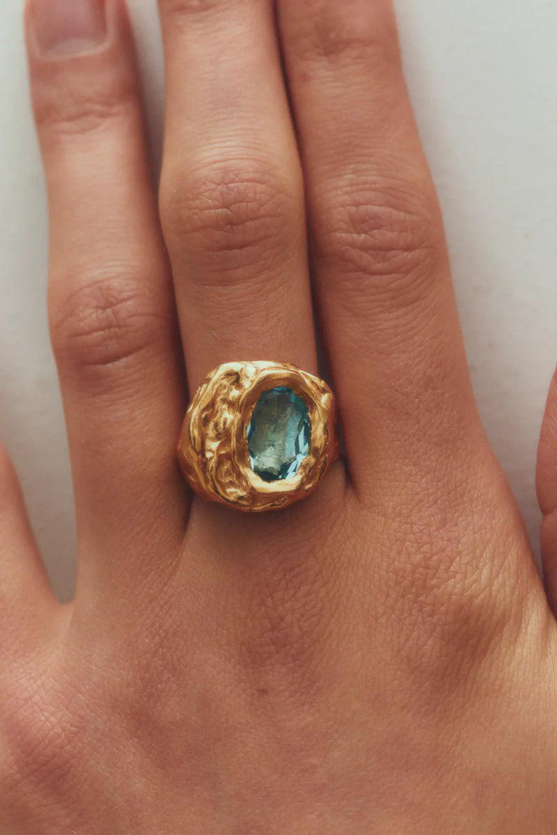 【スペイン発】Simuero Lago Ring アクアマリン 天然石 手作り LAGO - Handmade gold plated ring | Simuero