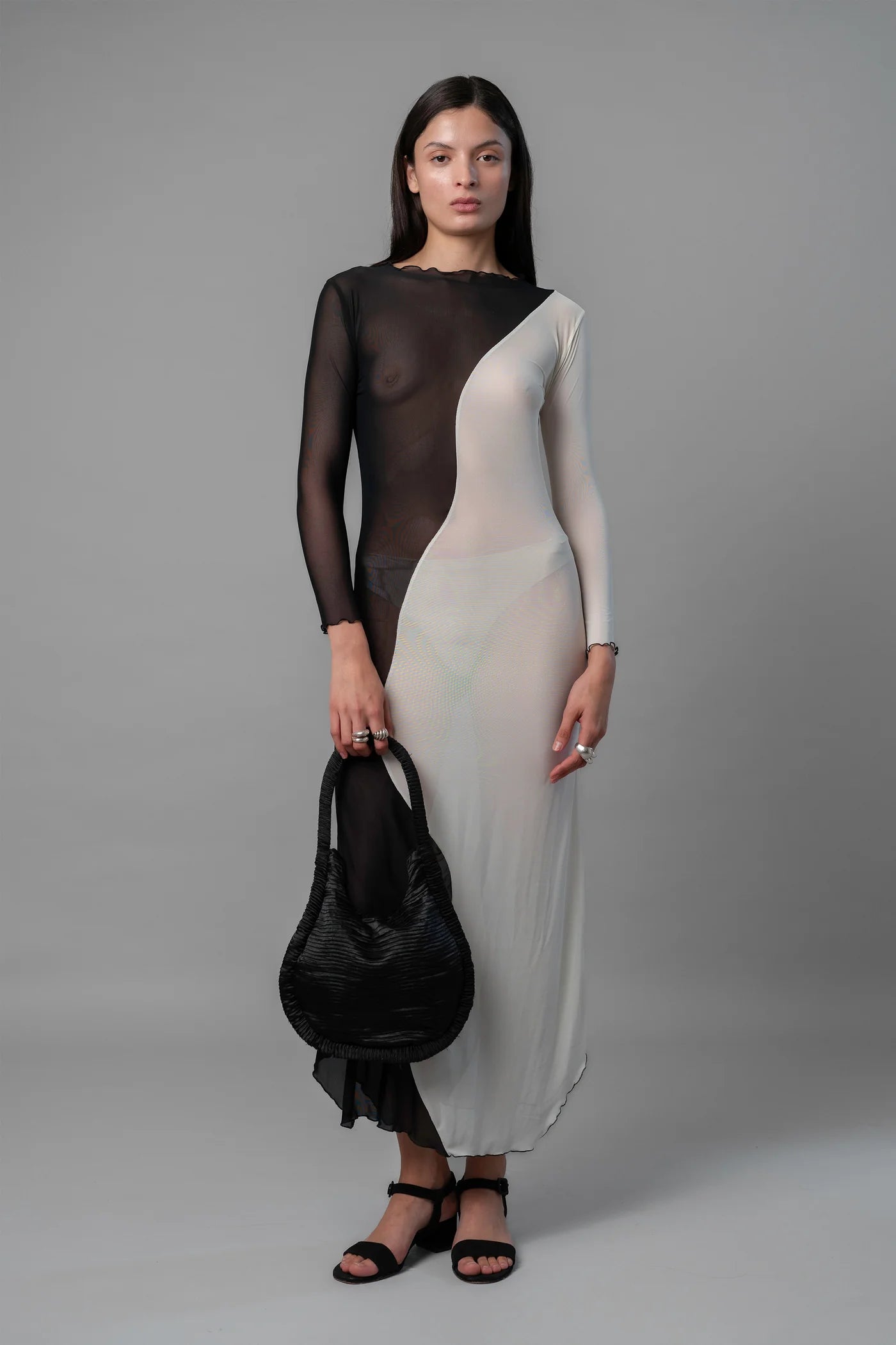 Swirl Dress in Black/Ivory