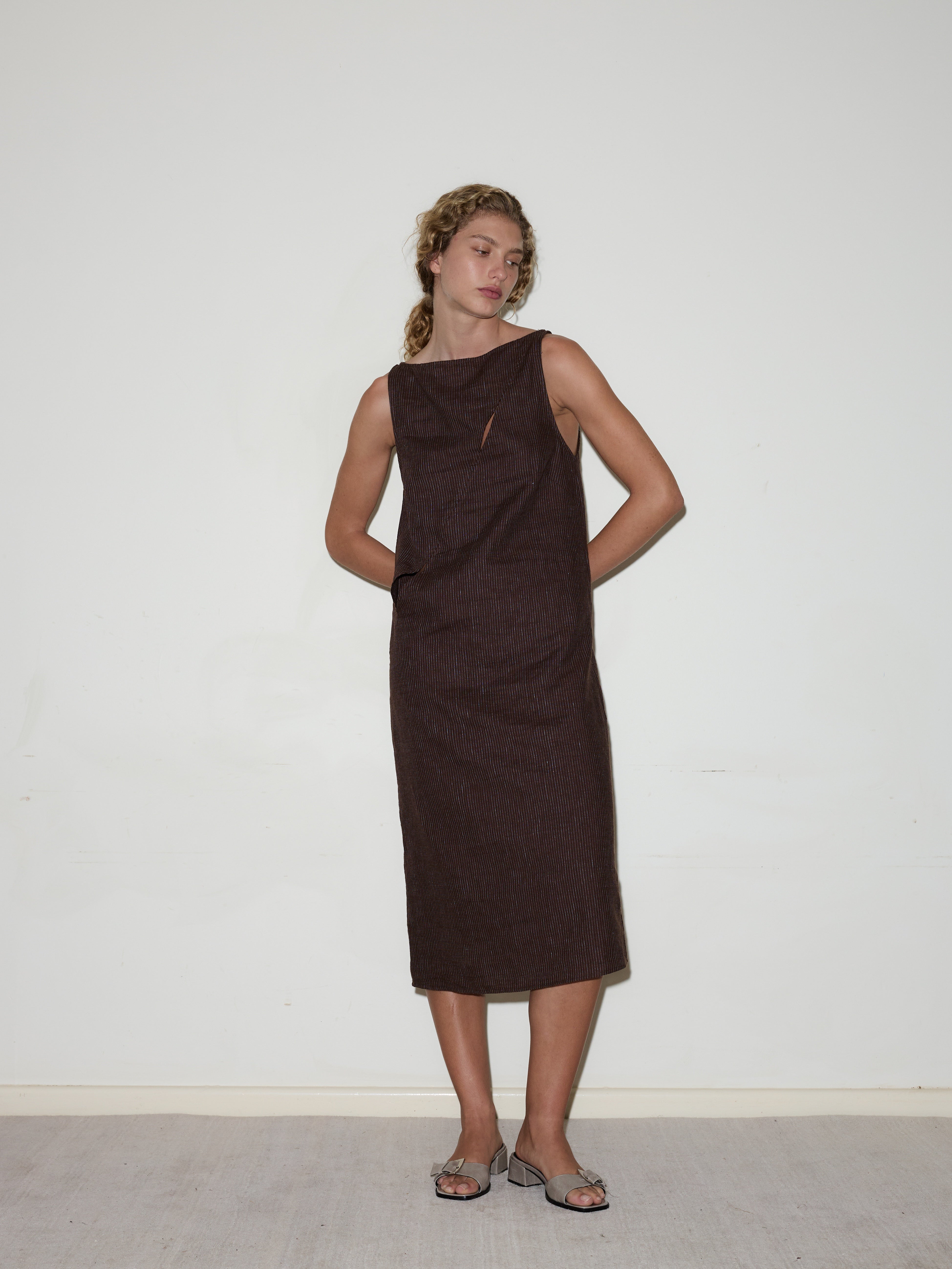 High Tie Dress in Royal Stripe - Deiji Studios