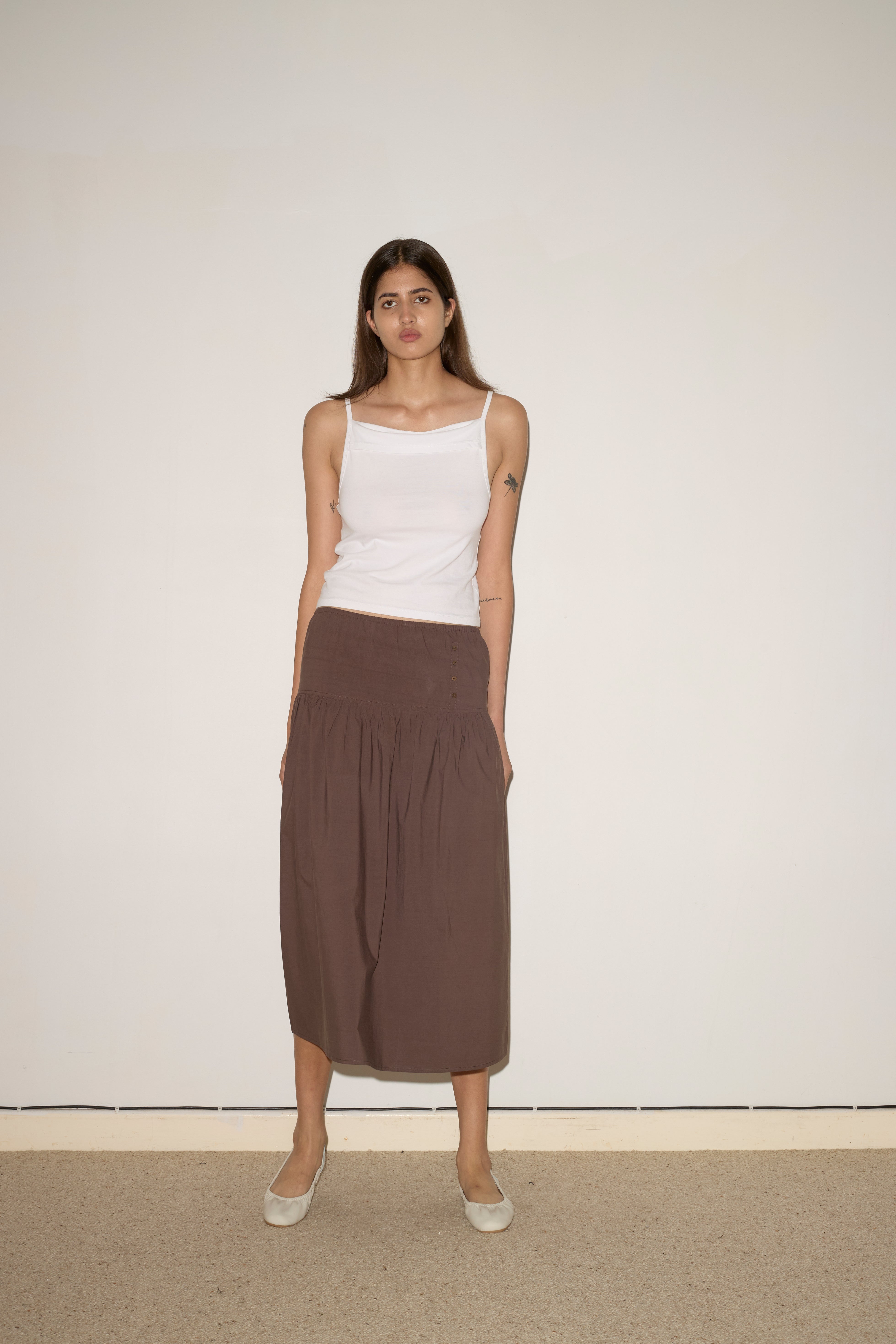Button Skirt in Chocolate - Deiji Studios