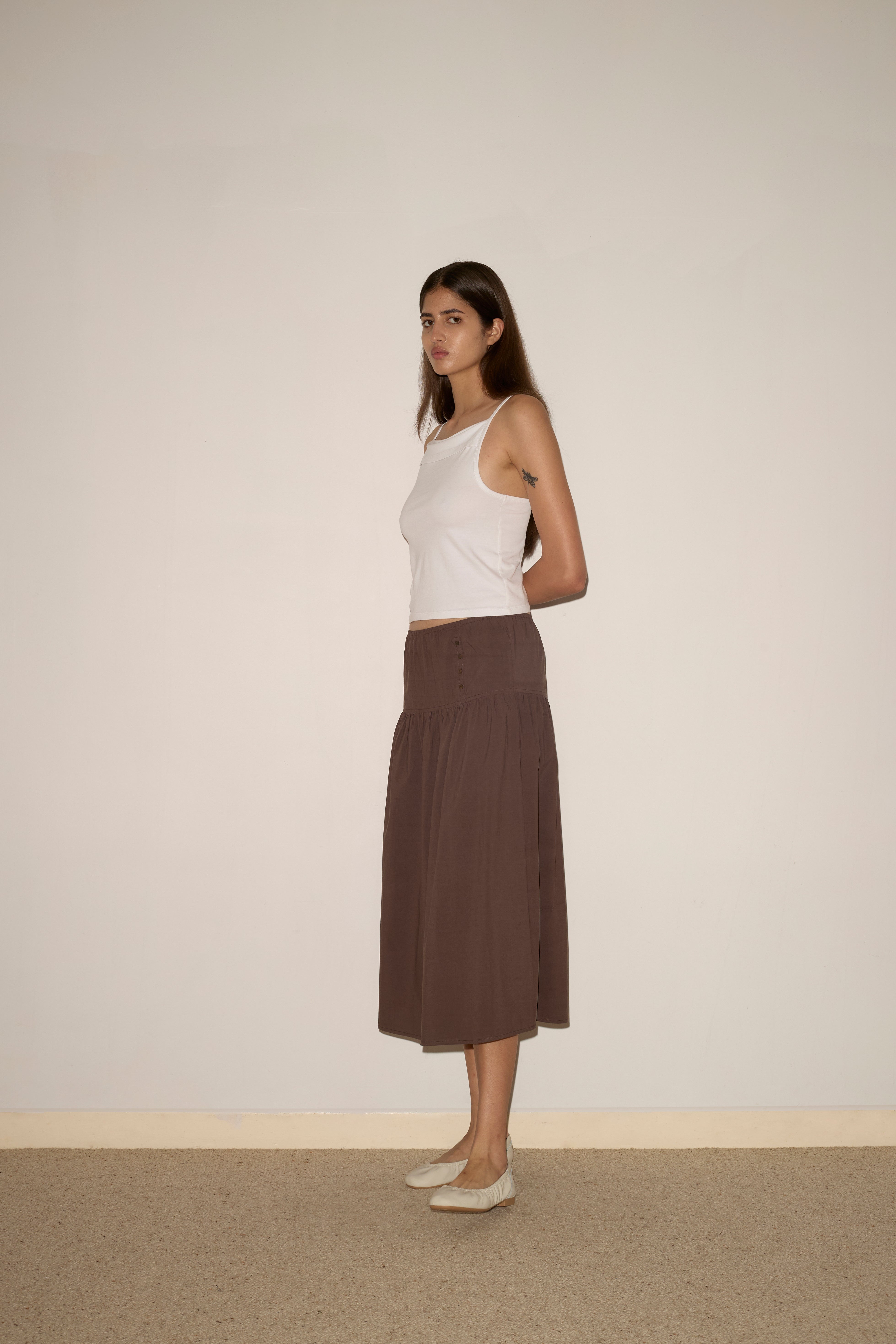 Button Skirt in Chocolate - Deiji Studios