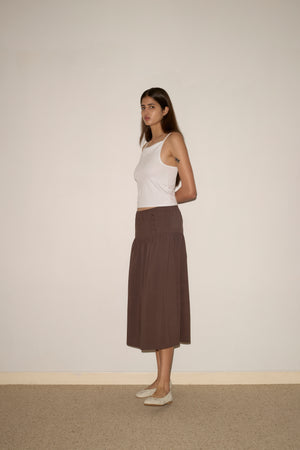 Button Skirt in Chocolate - Deiji Studios