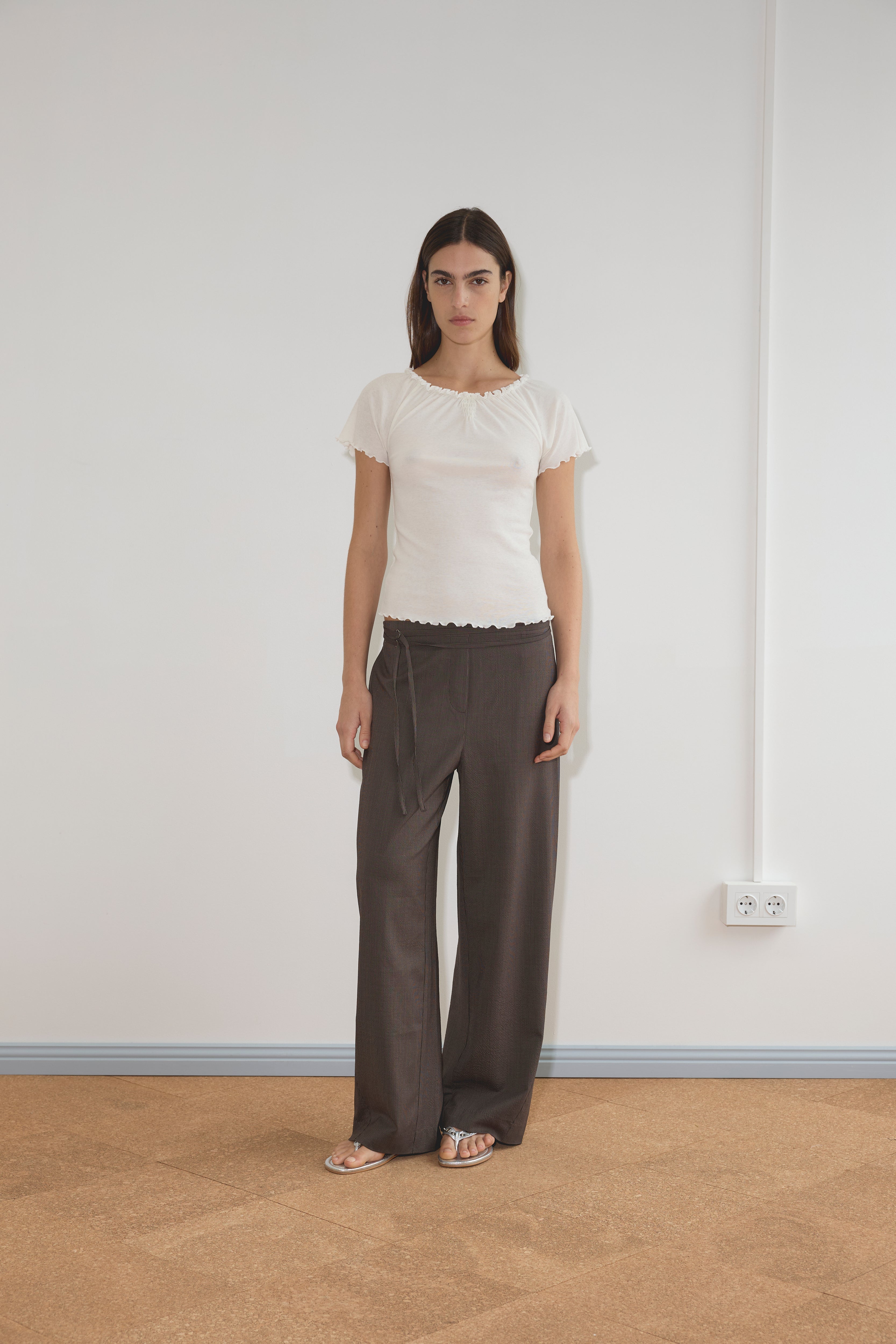Double Belted Pant in Brown Stripe - Deiji Studios