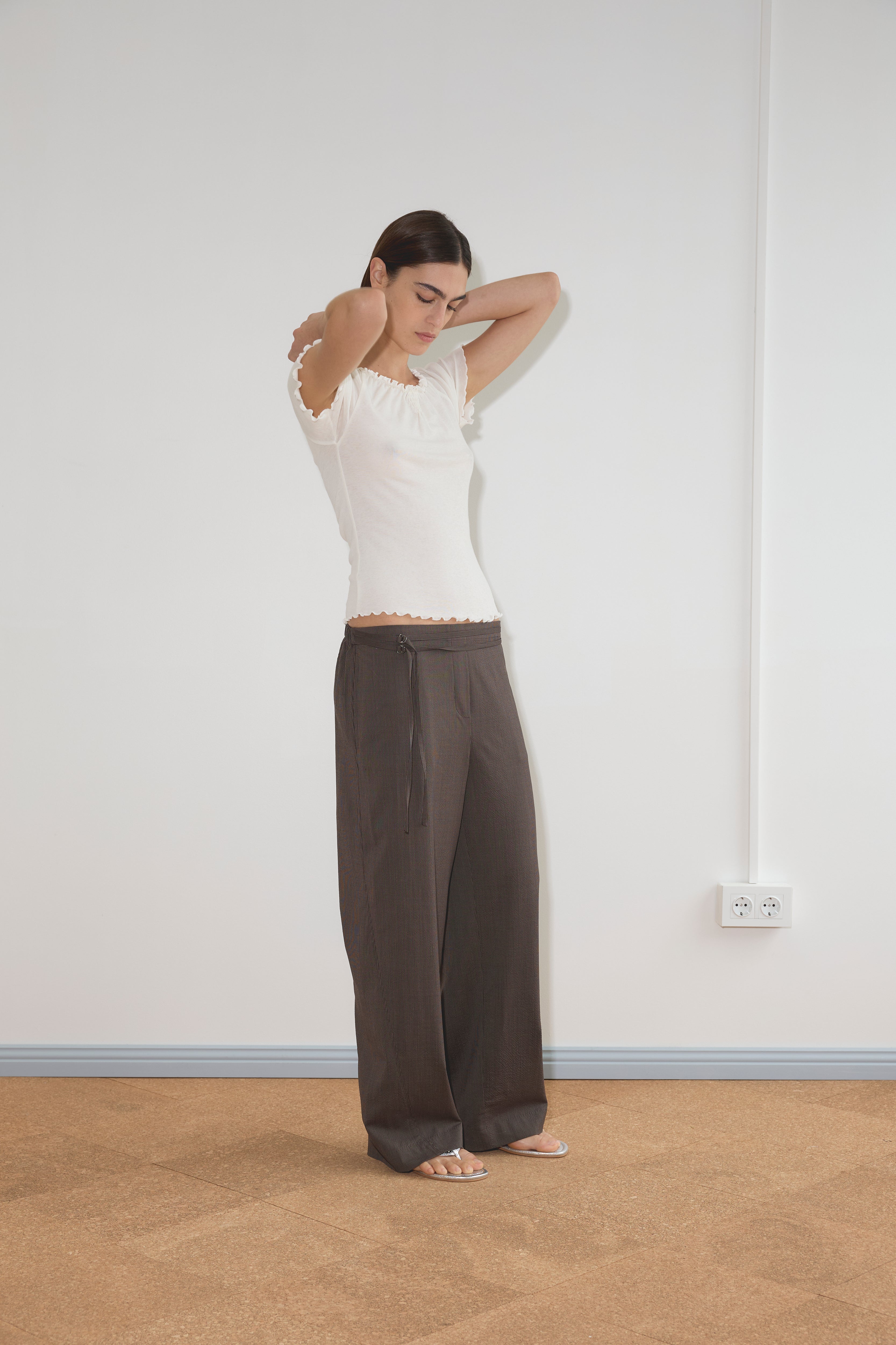 Double Belted Pant in Brown Stripe - Deiji Studios