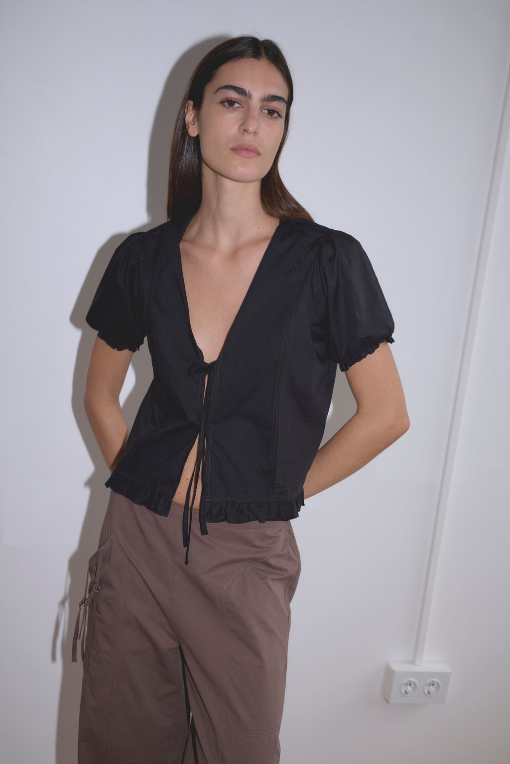 Pintuck Top in Black - Deiji Studios