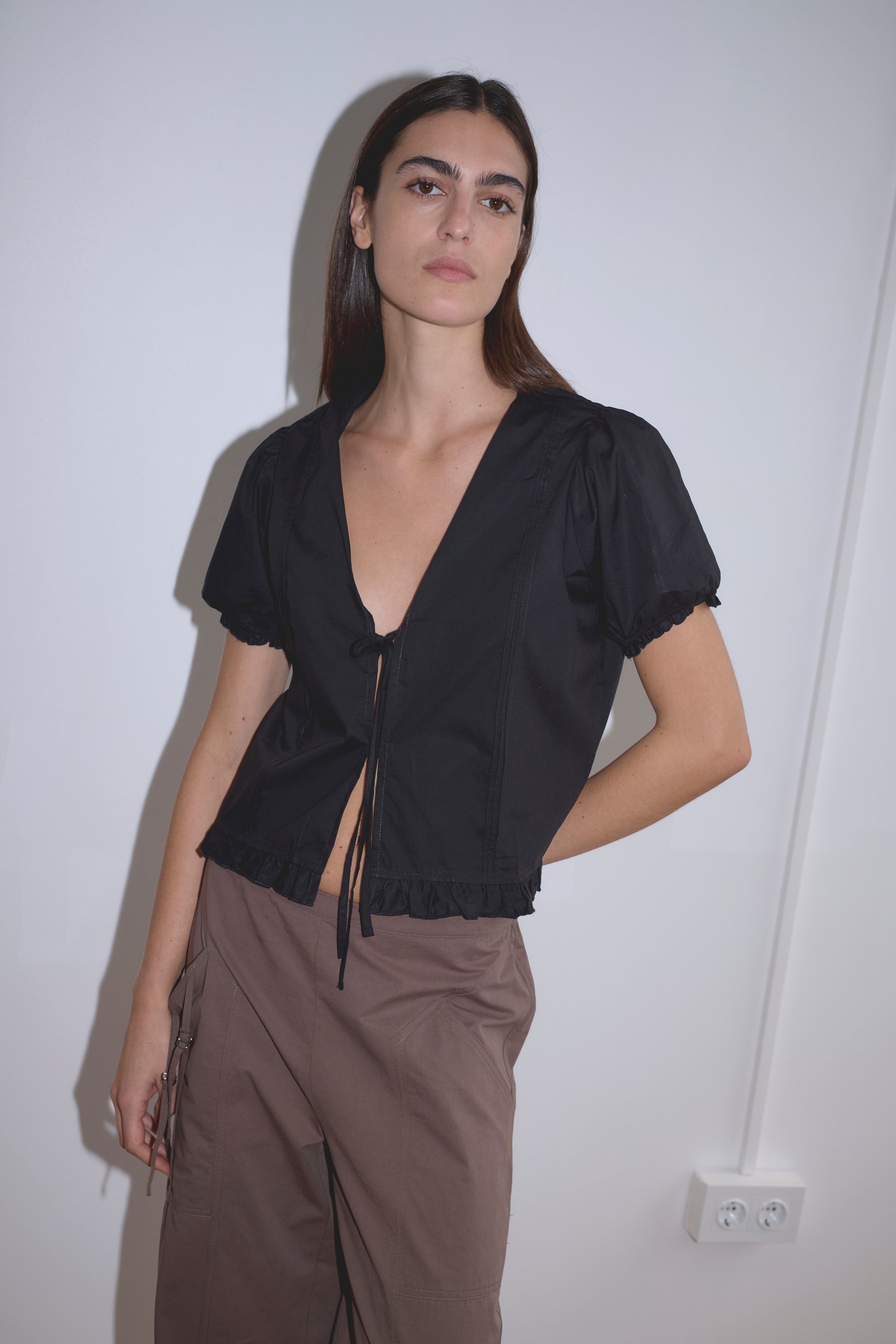 Pintuck Top in Black - Deiji Studios