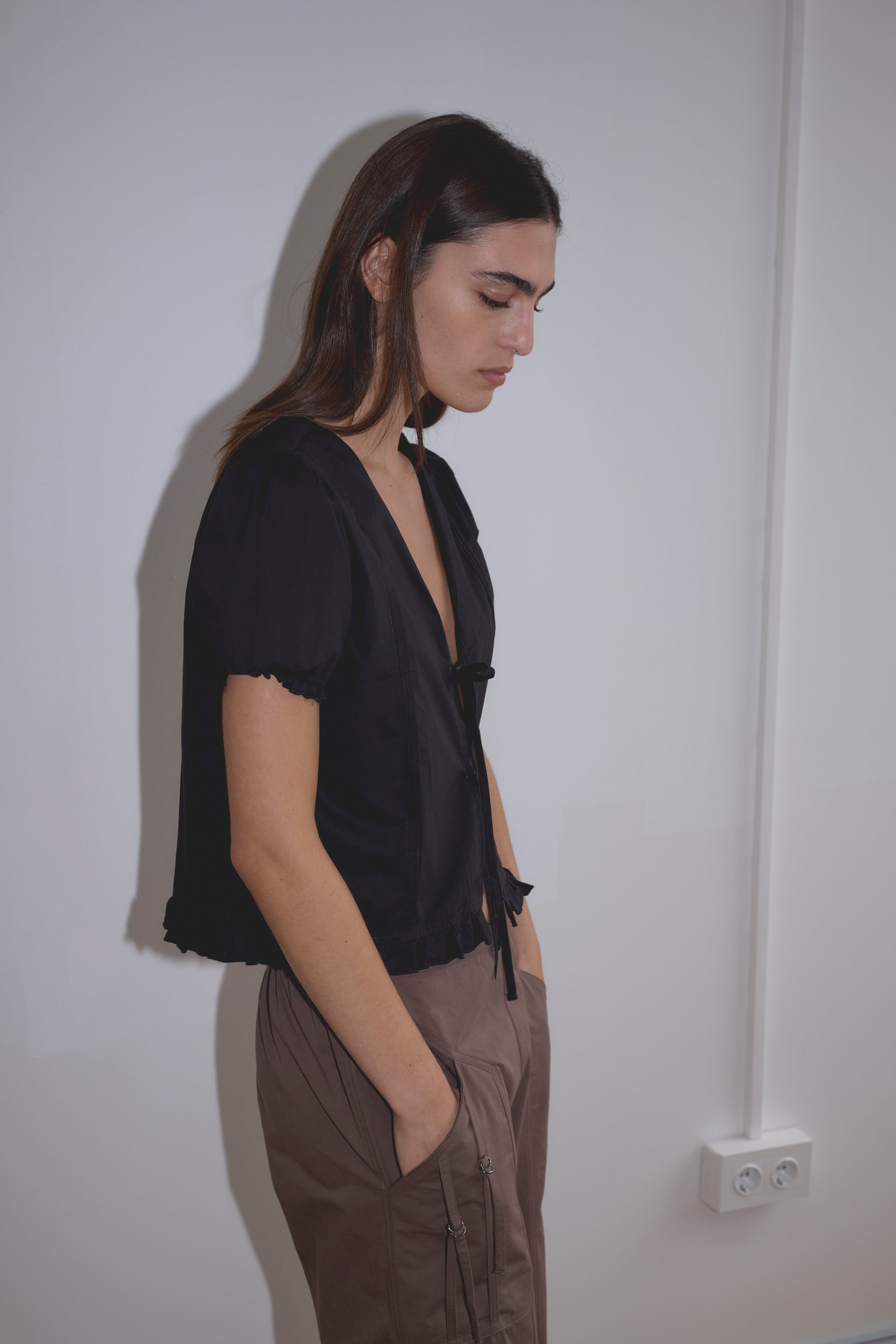 Pintuck Top in Black - Deiji Studios