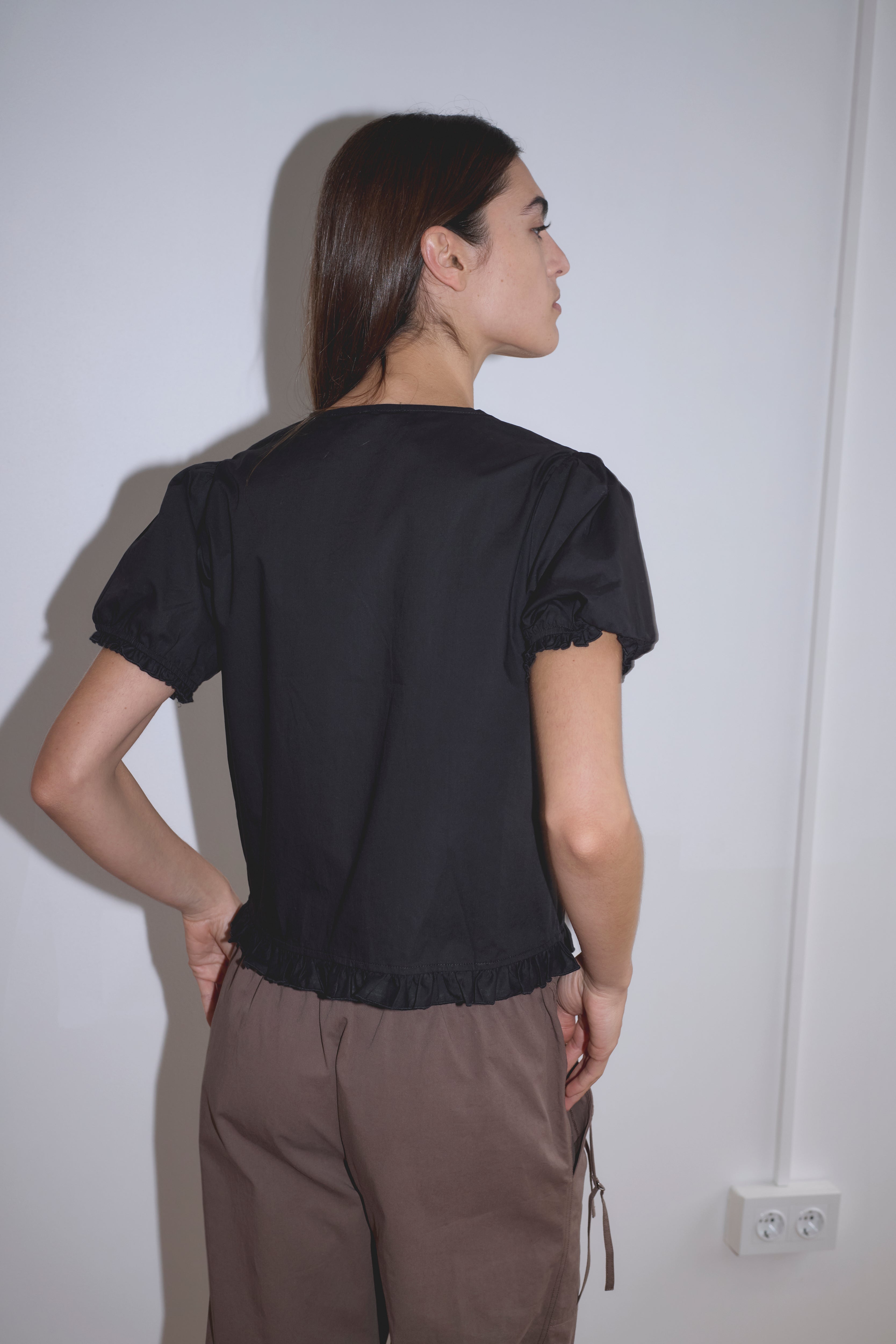 Pintuck Top in Black - Deiji Studios