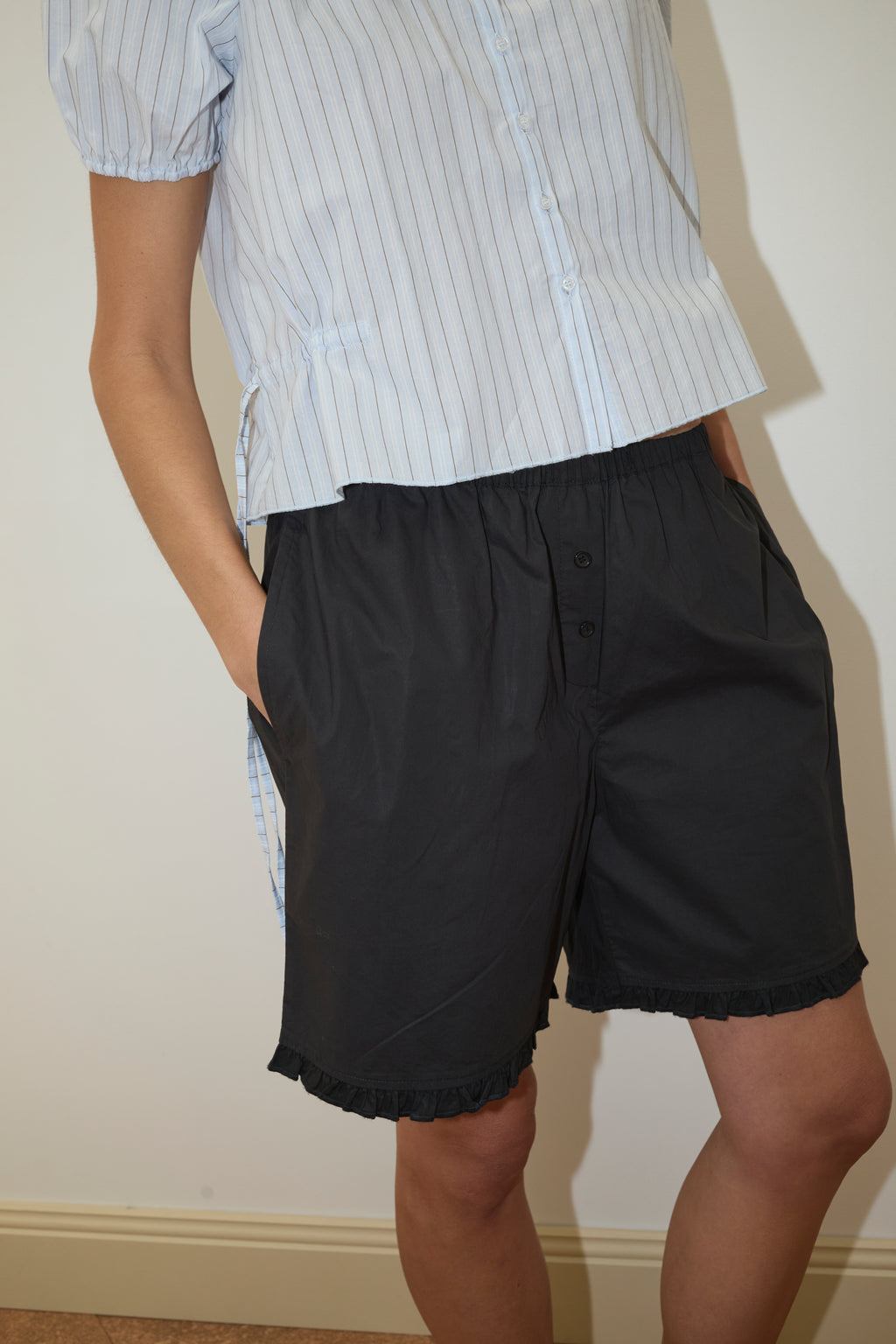 Flounce Shorts in Black - Deiji Studios