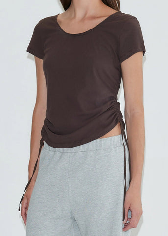 Draw Side Tee in Brown - Deiji Studios