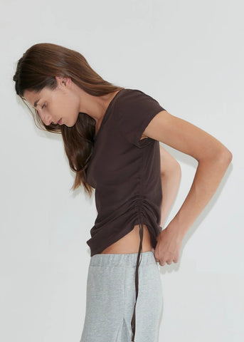 Draw Side Tee in Brown - Deiji Studios