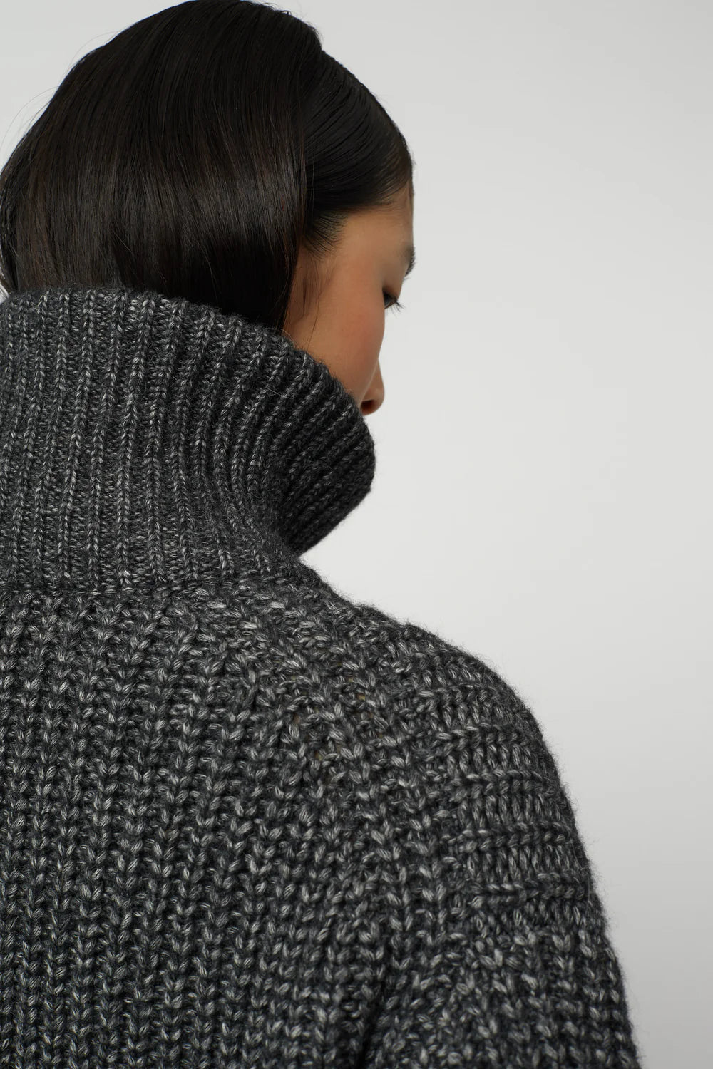 Alpaca Rib Cardigan in Charcoal - Atelier Delphine