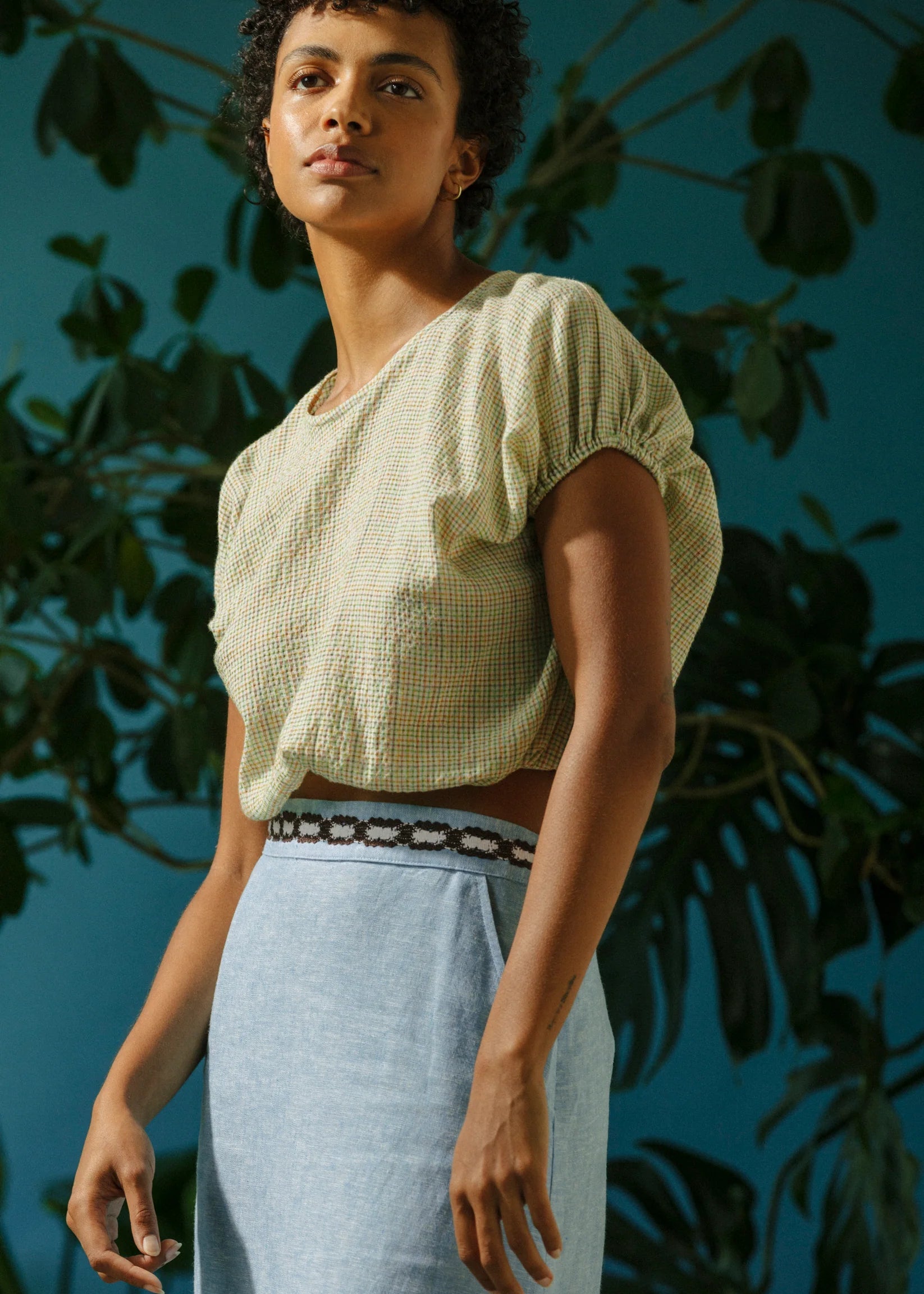 Cloud Top in Pale Plaid - Carleen