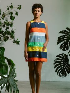 Button Front Mini Dress in Cabana Stripe - Carleen