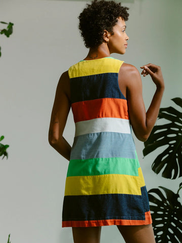 Button Front Mini Dress in Cabana Stripe - Carleen