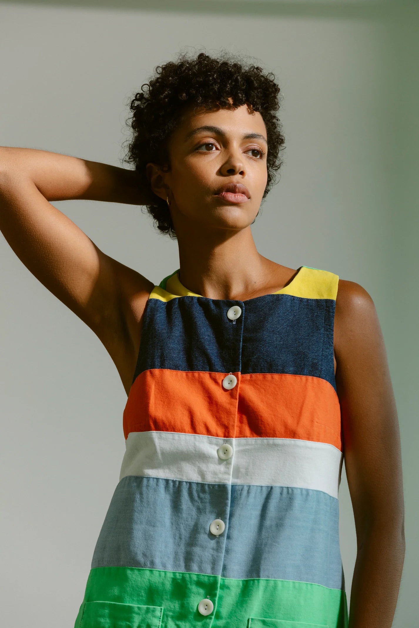 Button Front Mini Dress in Cabana Stripe - Carleen