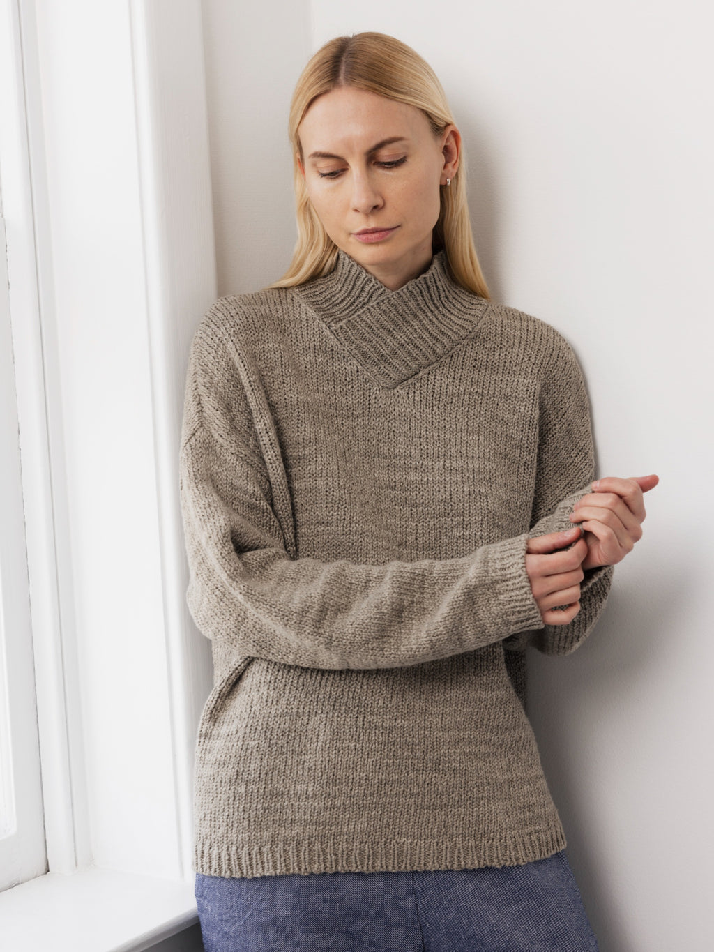 Cross Neck Pullover in Sage - Wol Hide
