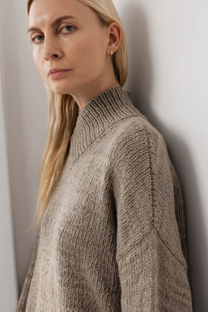 Cross Neck Pullover in Sage - Wol Hide