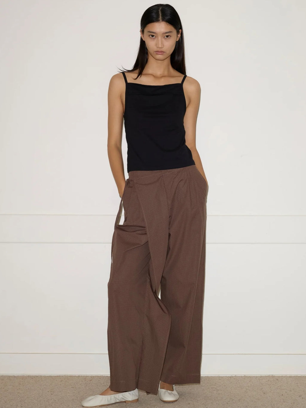 Double Layer Pant in Carob Check - Deiji Studios