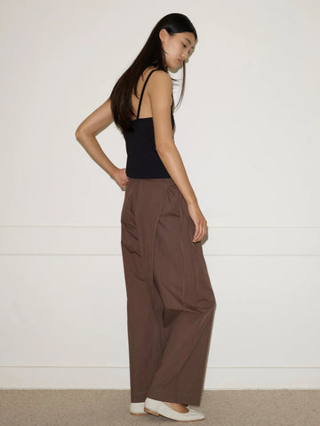 Double Layer Pant in Carob Check - Deiji Studios