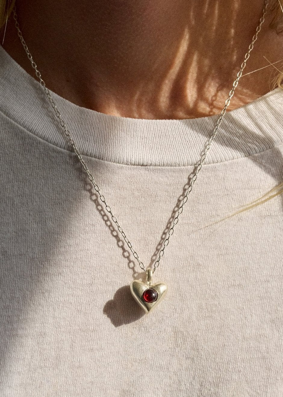 Gemstone Folk Heart Necklace