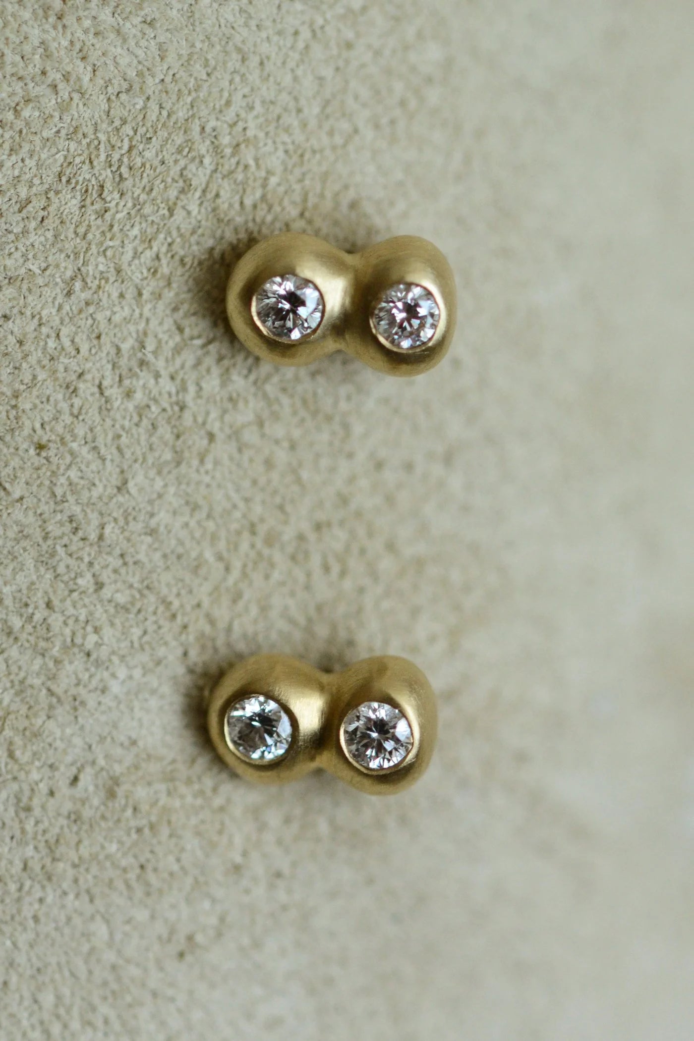 Gold Two Dots Earrings with Diamonds - Dunton Ellerkamp