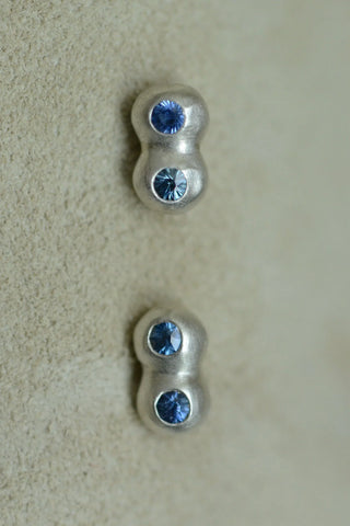 Silver Two Dots Earrings with Blue Sapphire - Dunton Ellerkamp