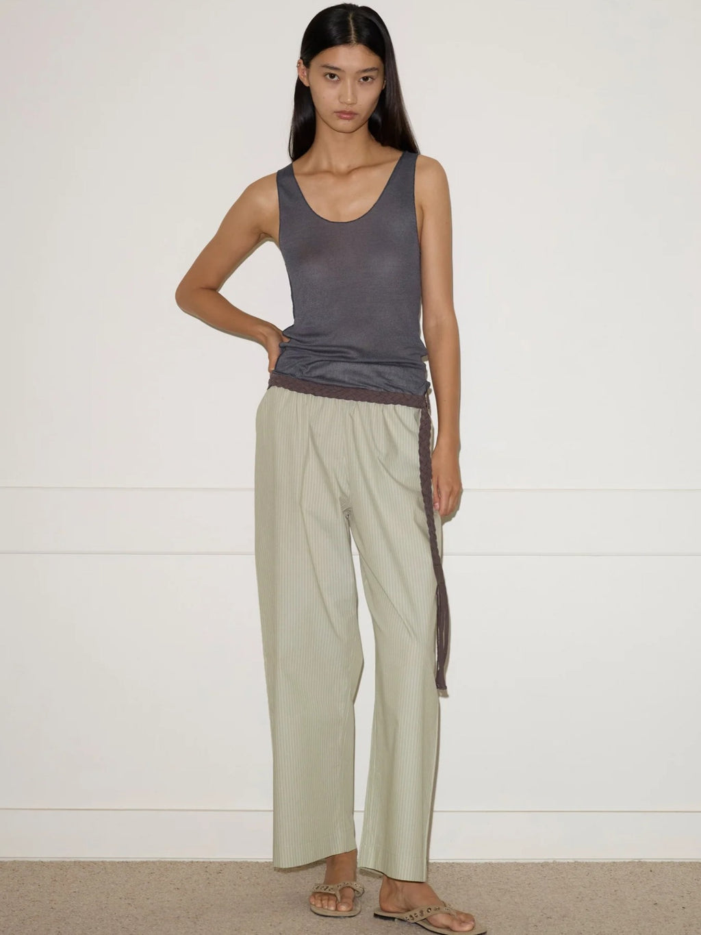 Ease Trouser in Pistachio Stripe - Deiji Studios