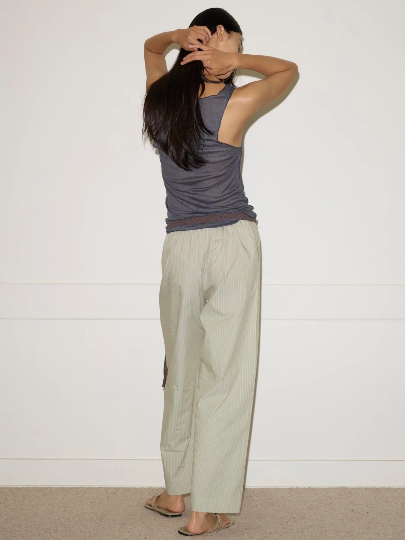 Ease Trouser in Pistachio Stripe - Deiji Studios