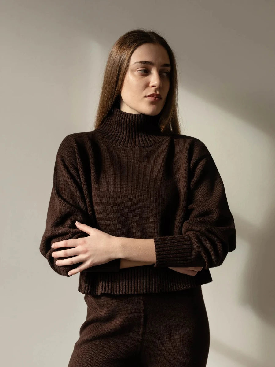 Crop Turtleneck in Walnut - First Rite