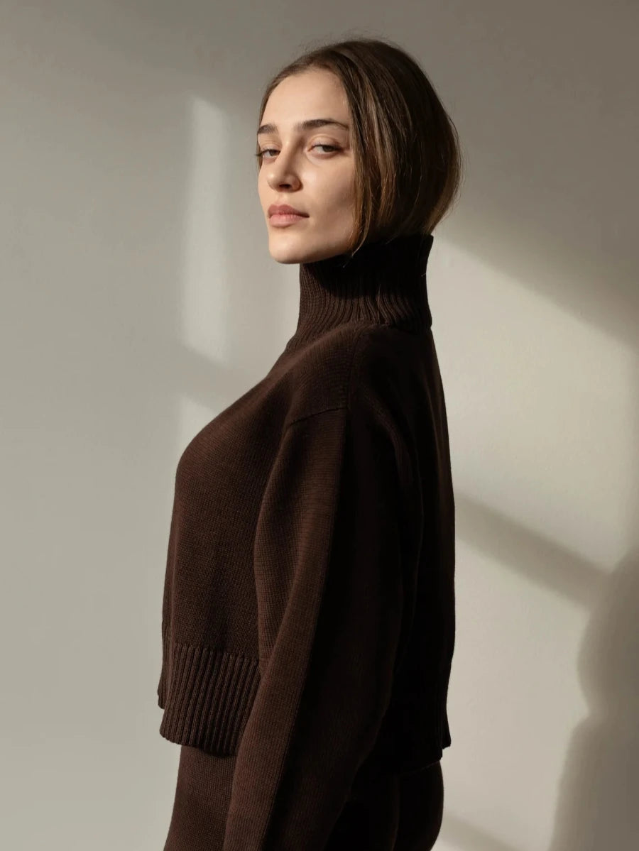 Crop Turtleneck in Walnut - First Rite