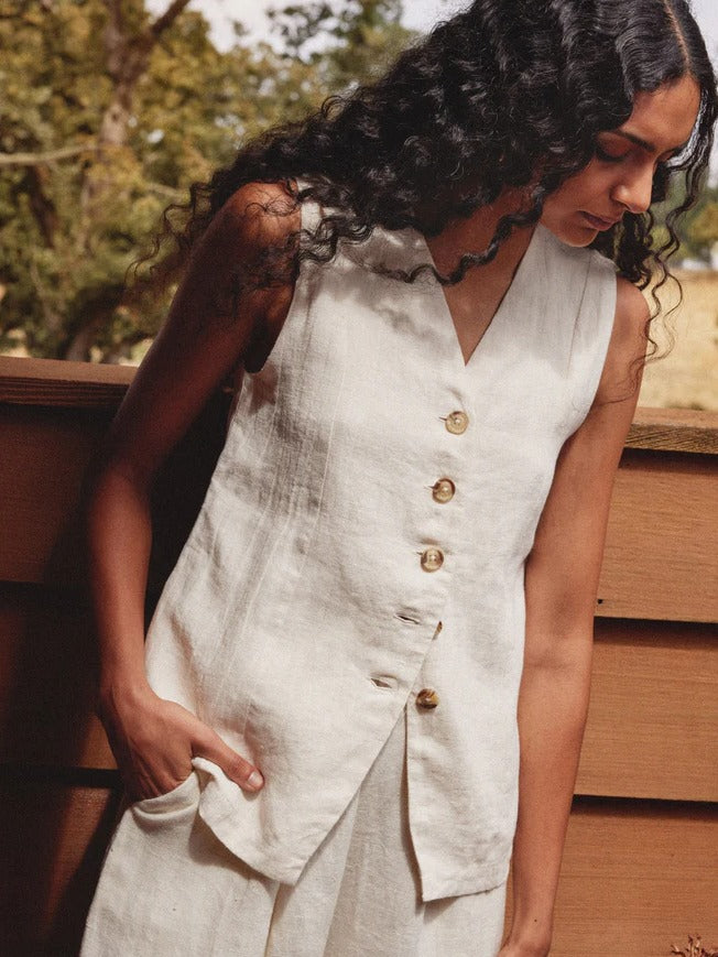 Linen Vest Tank in Salt - First Rite