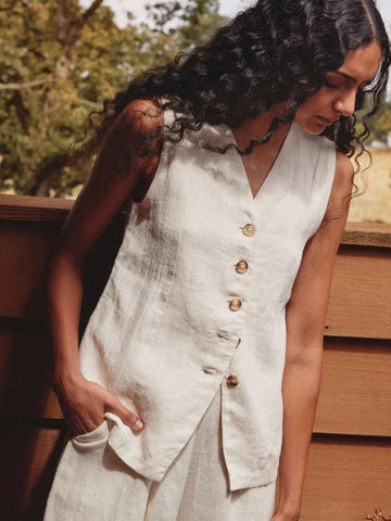 Linen Vest Tank in Salt - First Rite