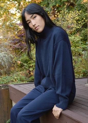 Crop Turtleneck in Marine - First Rite