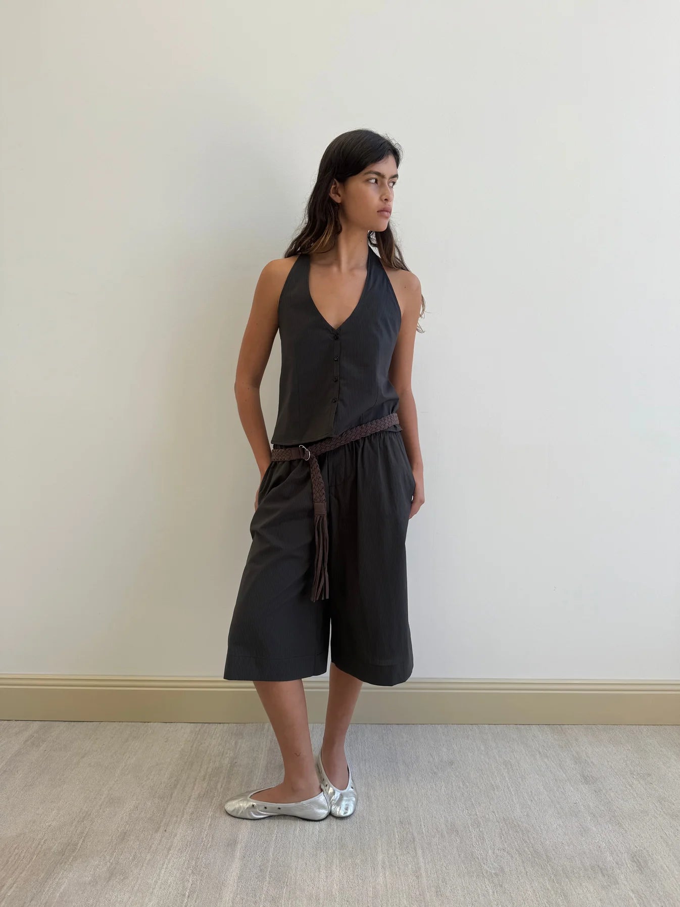 Long Lounger Shorts in Black Stripe - Deiji Studios
