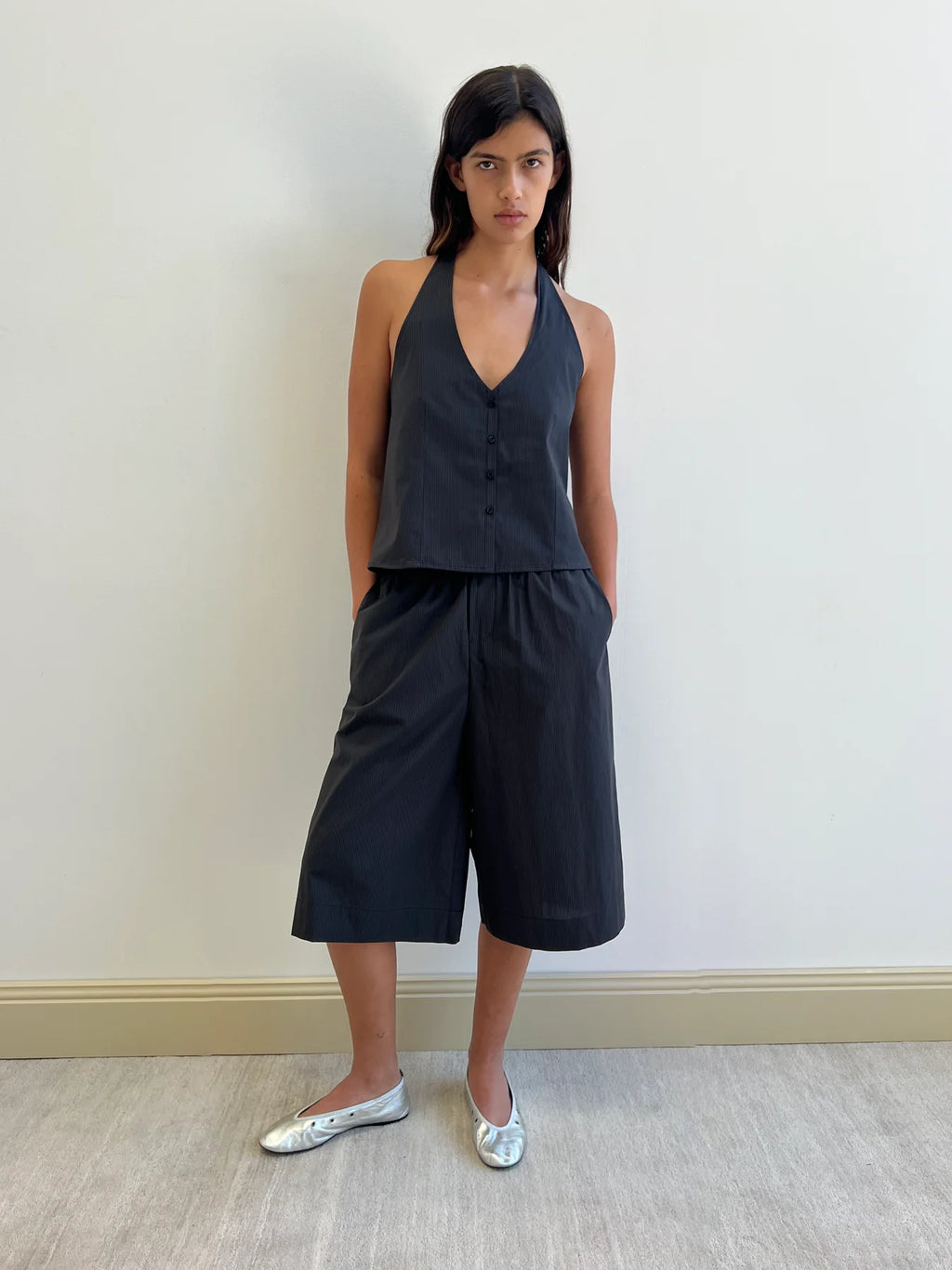 Long Lounger Shorts in Black Stripe - Deiji Studios