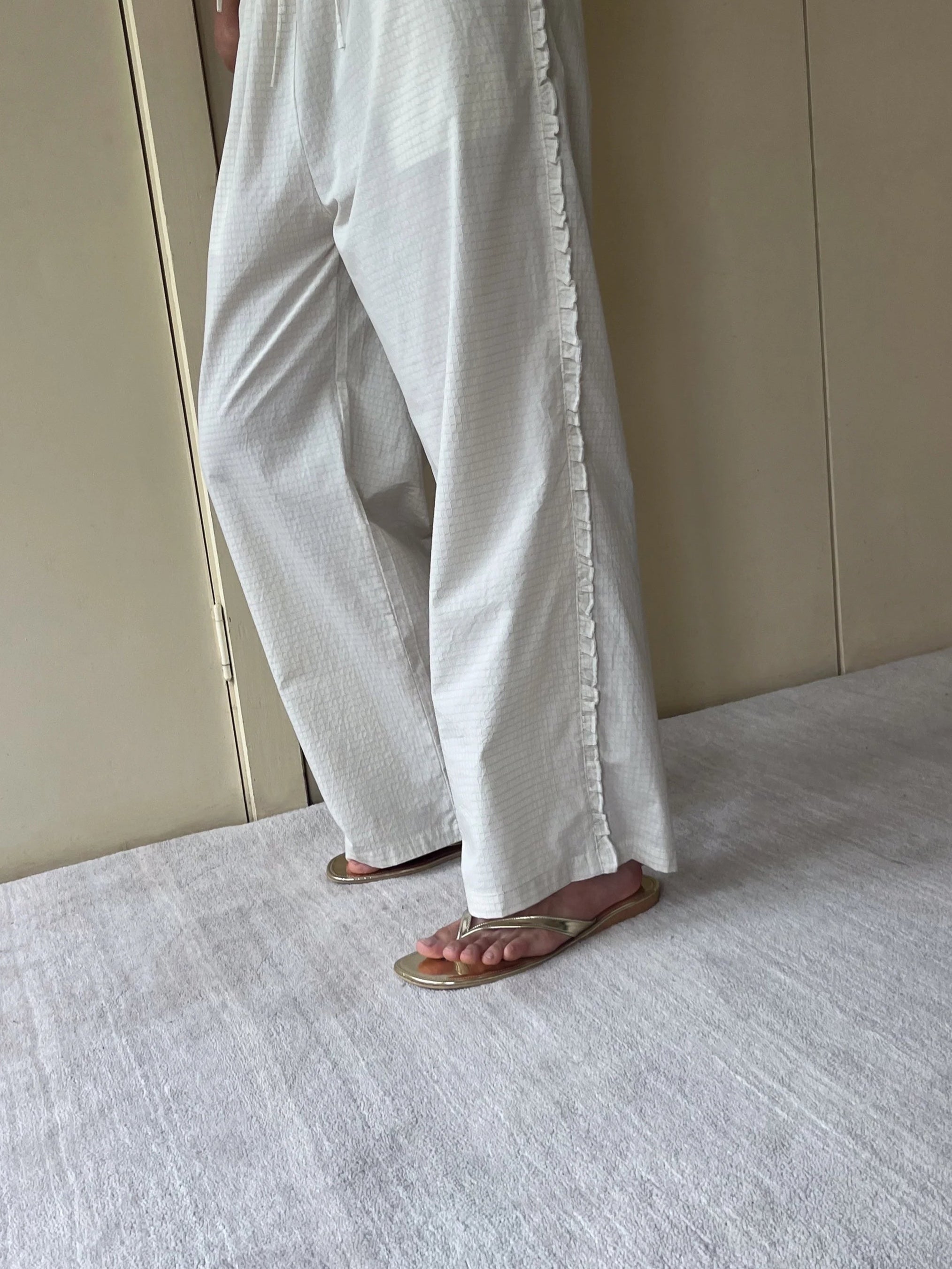 Ruffle Pant in Bone Check - Deiji Studios