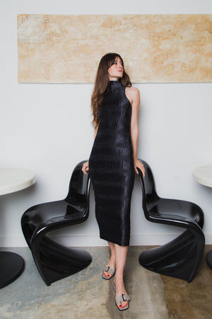 Wave Tank Dress - Black Shine