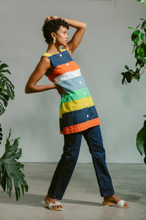 Button Front Mini Dress in Cabana Stripe - Carleen