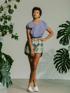 Cloud Top in Navy Gingham - Carleen