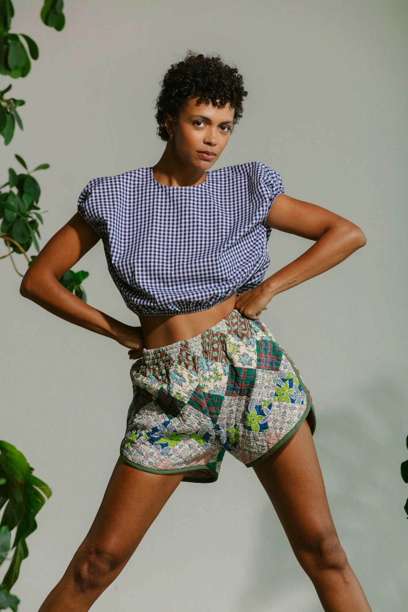 Cloud Top in Navy Gingham - Carleen