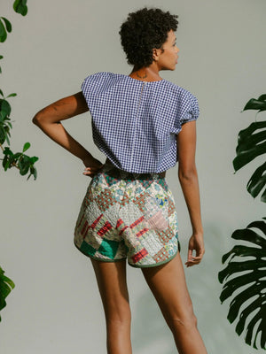 Cloud Top in Navy Gingham - Carleen