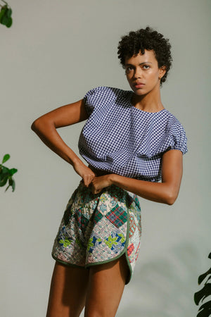 Cloud Top in Navy Gingham - Carleen