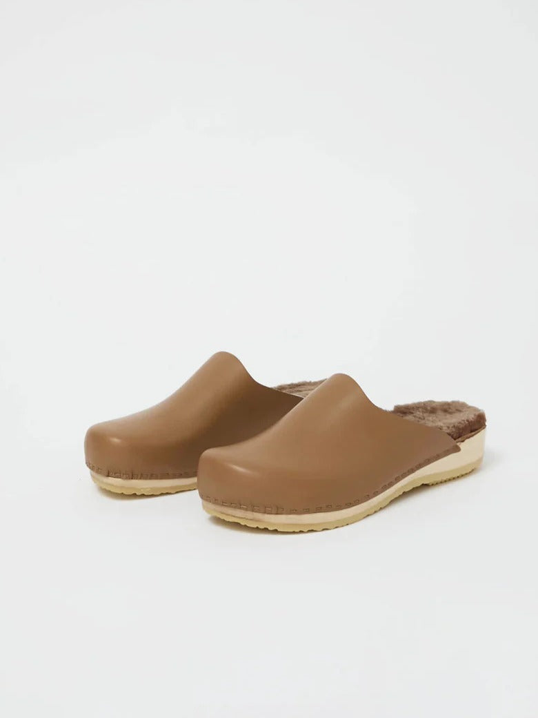 Contour Clog with Shearling in Khaki and Brown - No. 6