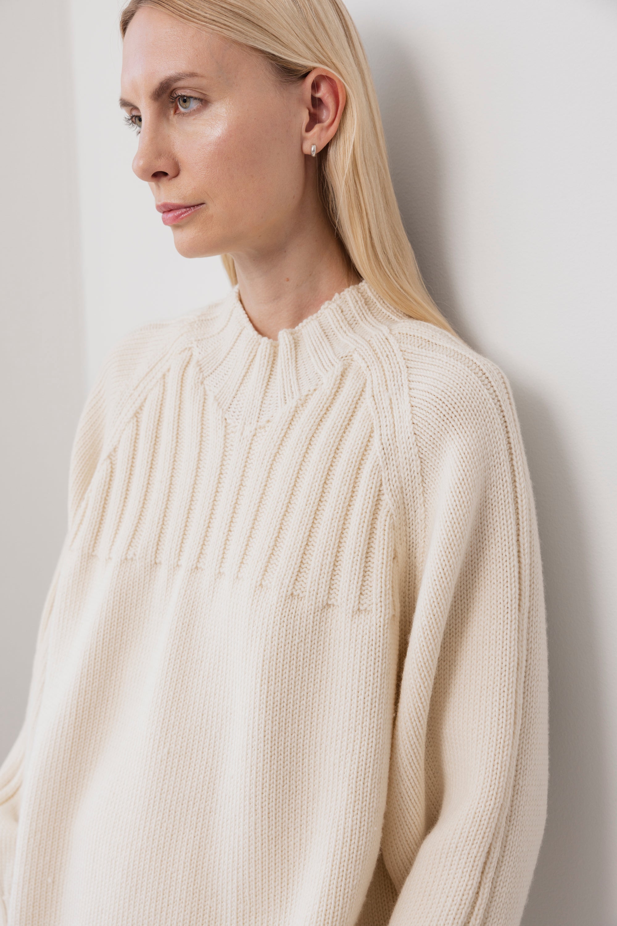 Rib Neck Pullover in Natural - Wol Hide