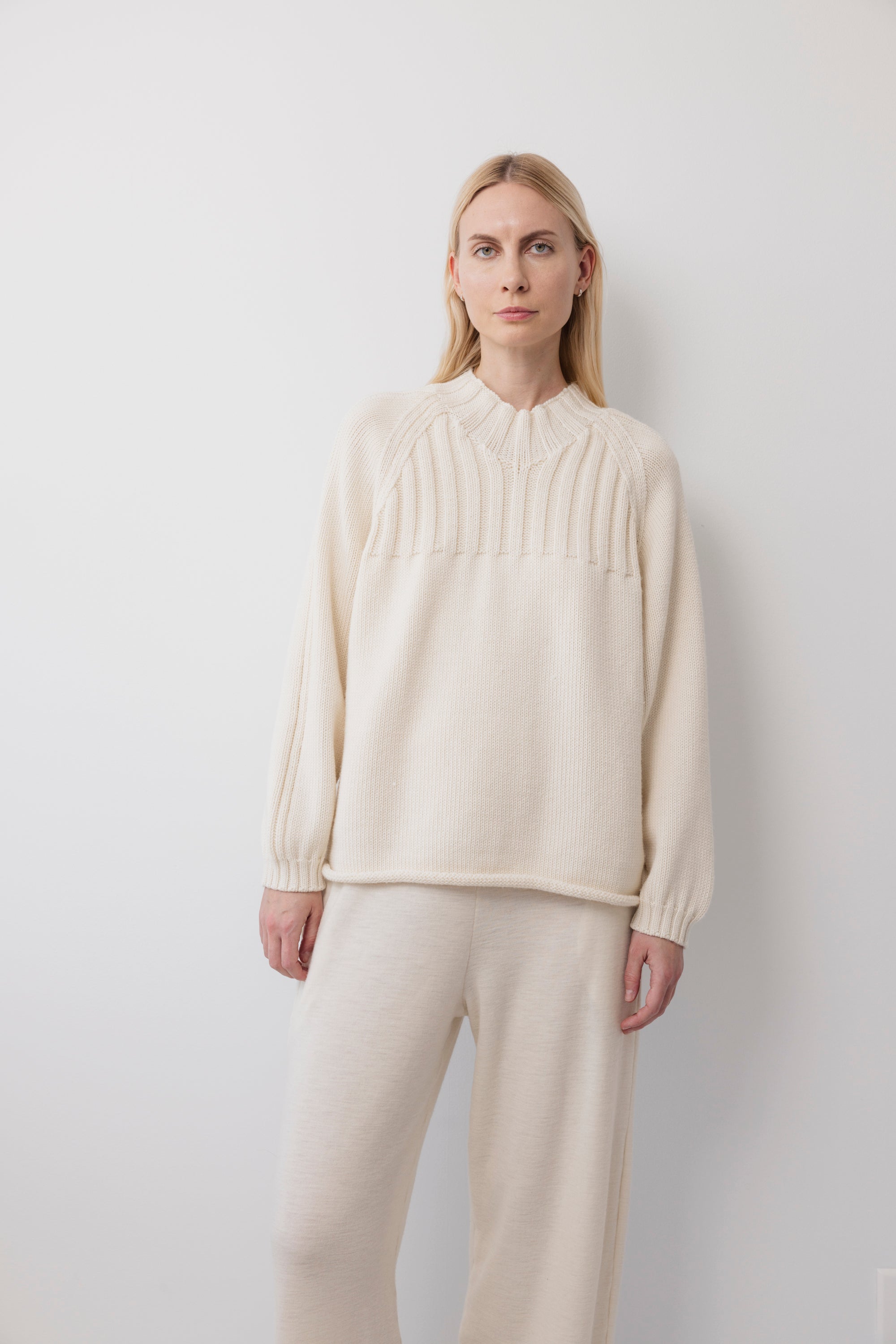 Rib Neck Pullover in Natural - Wol Hide