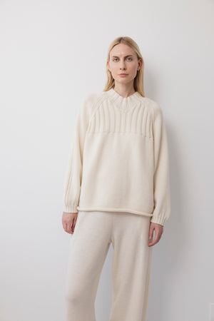 Rib Neck Pullover in Natural - Wol Hide