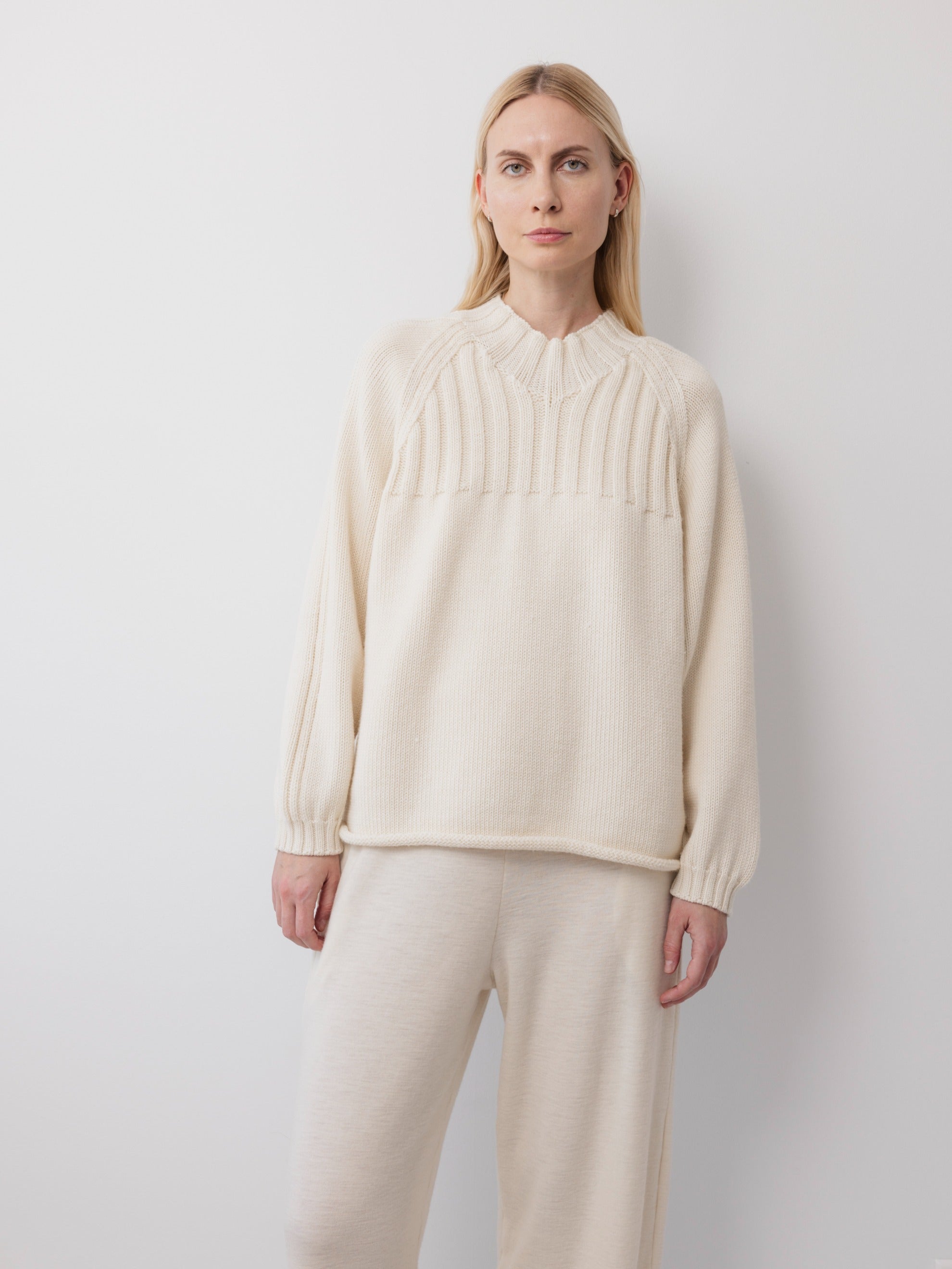 Rib Neck Pullover in Natural - Wol Hide