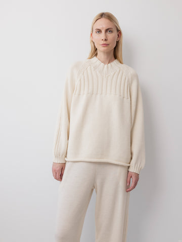 Rib Neck Pullover in Natural - Wol Hide