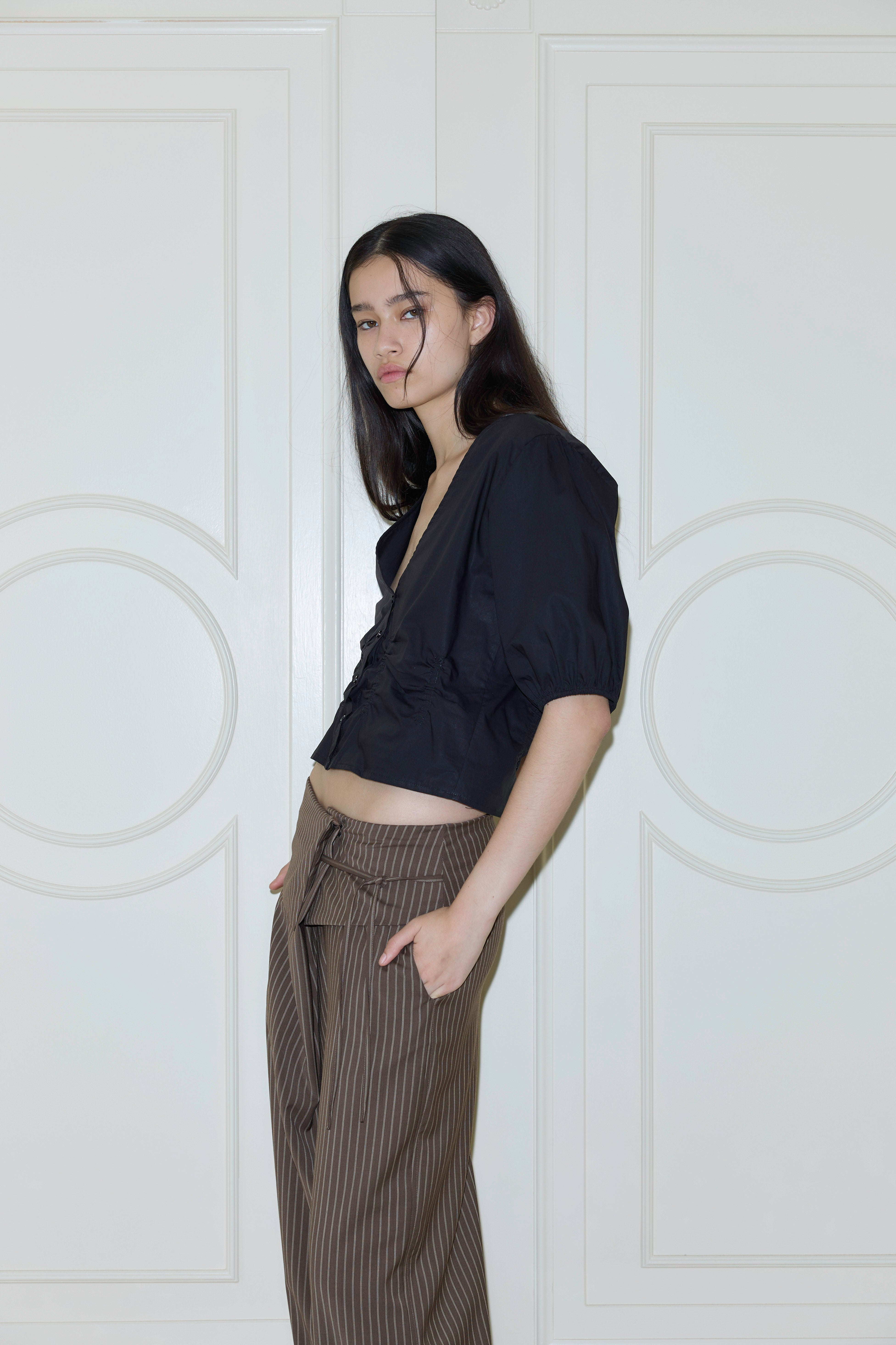 Folded Wool Pant in Sable Stripe - Deiji Studios